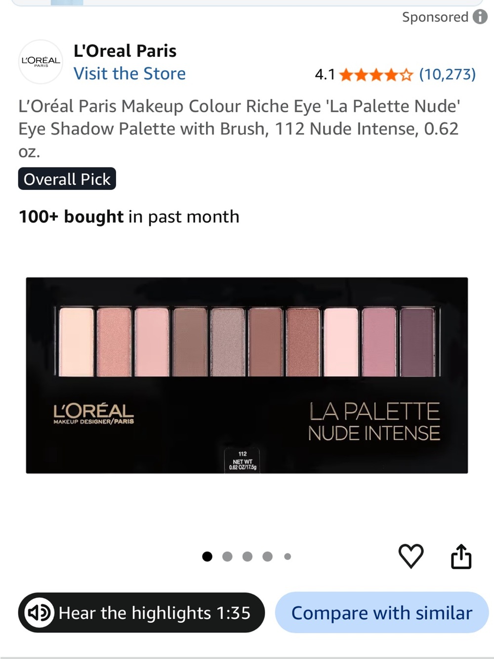 L’Oreal LA PALETTE NUDE INTENSE - 1001 WAYS TO WEAR NUDE NEW - Picture 7 of 7